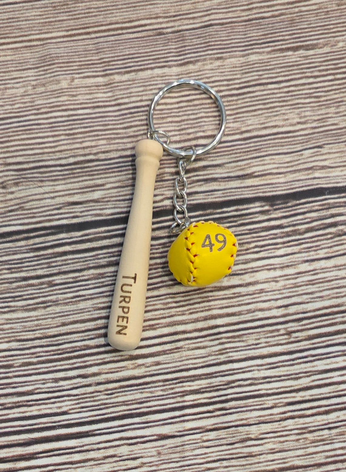 Softball and Bat Engraved Keychain