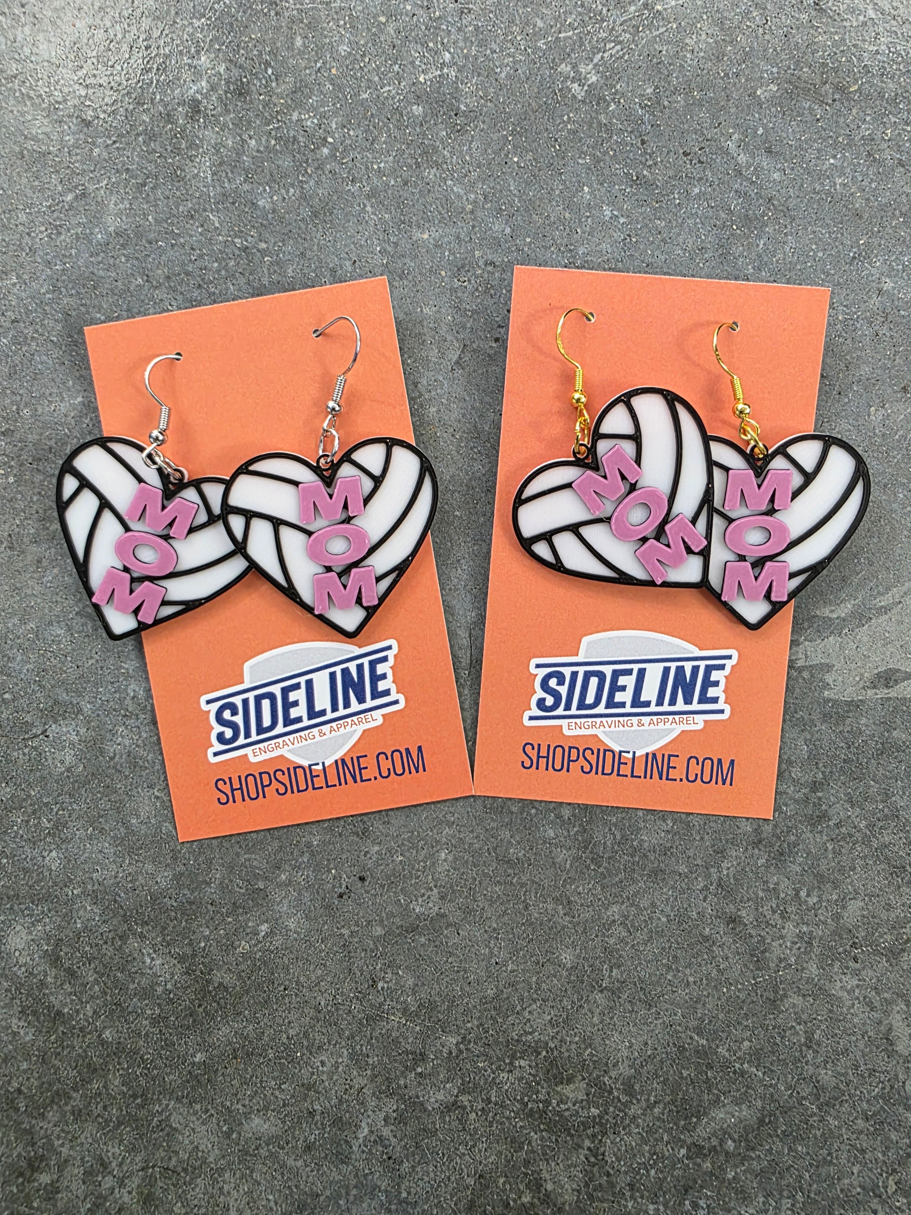 Volleyball Heart Mom Earrings 3D Print